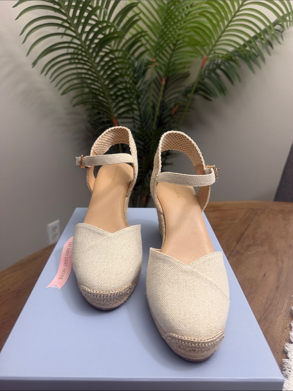 Alex Marie Cream Espadrille Wedge Sandals with Ankle Strap